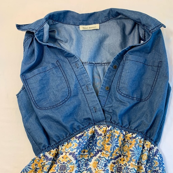 Speed Control sleeveless denim top w/ flowy peasant boho pattern bottom dress - Picture 5 of 12